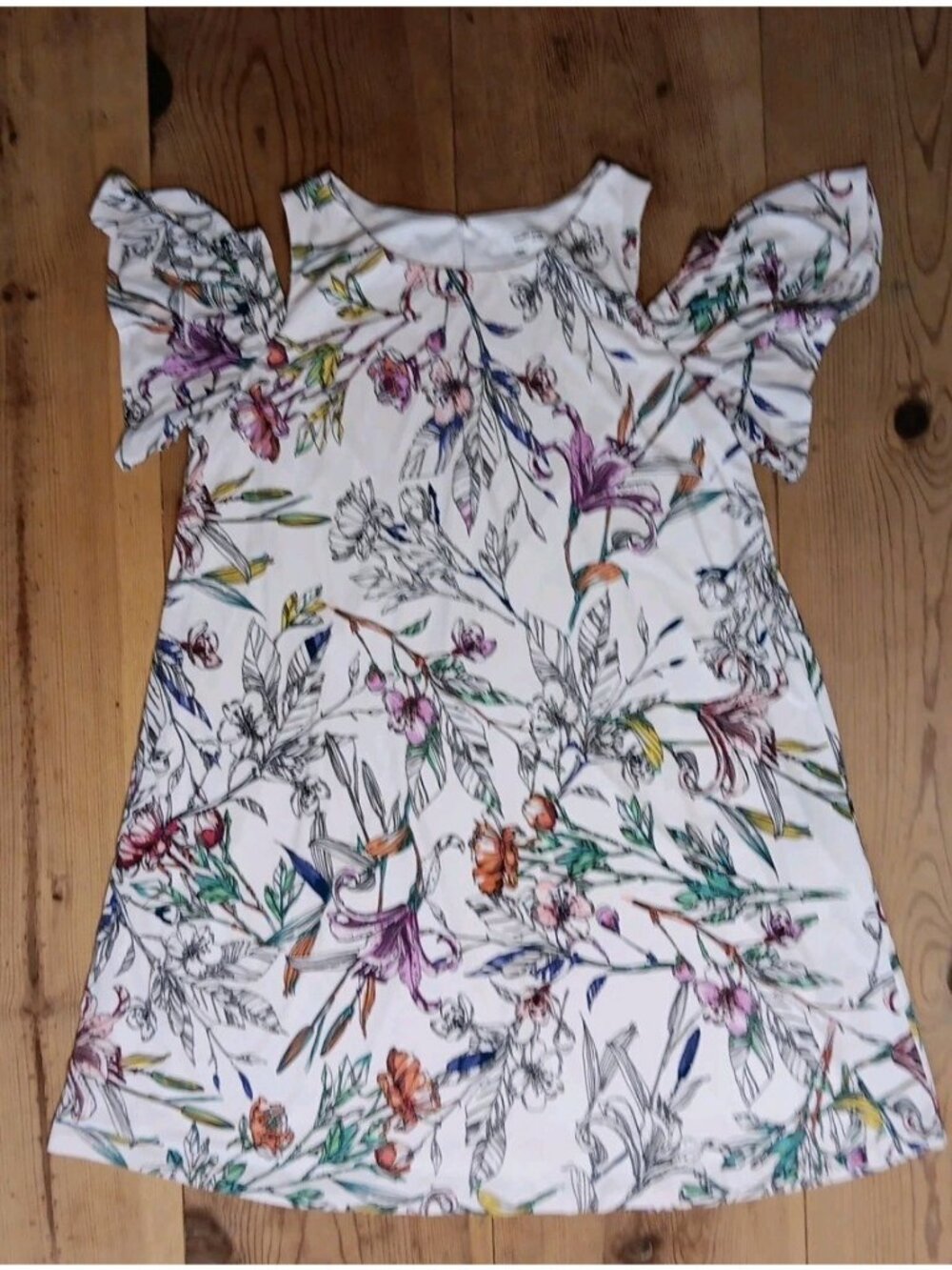 Studio One Women Plus 14W Dress Outline Floral Cold Shoulder Flutter Sleeve Knit